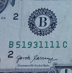 Five 5 of a kind trailing solid 4 in a row 1s fancy serial number date note $1 - Picture 1 of 4