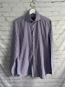 Hackett Slim Fit Striped Formal Shirt Red White Blue 15.5in Neck - Picture 1 of 8
