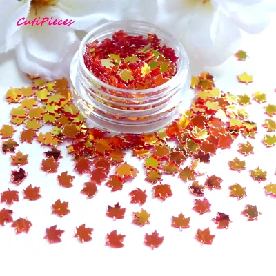Nail Art Glitter Metallic *Maple* Leaf Leaves Golden Bronze Copper Sequin Pot