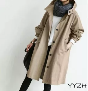 Womens Fashion Oversized Hooded Windbreaker Rain Jacket Loose Parka Trench Coats - Picture 1 of 10
