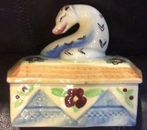Fox On Lid Rectangular Porcelain Trinket Box Japan - Picture 1 of 9