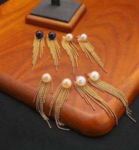 B15 vergoldete Ohrringe rosa lila Süßwasserperle Kettchen Stecker Silber 925 - Bild 1 von 2