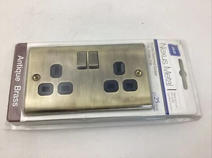 BG NEXUS METAL NAB22B ANTIQUE BRASS Double Plug Socket 2 Gang Black Insert - Picture 1 of 6
