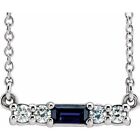 Platinum Lab-grown Blue Sapphire & 1/8 Ctw Natural Diamond 18" Necklace