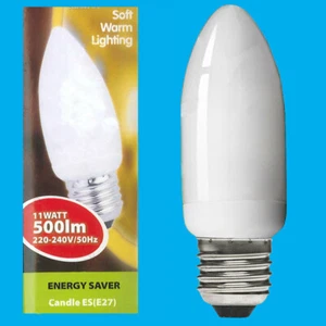 6x 11W (=40W) Low Energy CFL Candle Light Bulb, ES E27 Power Saving Lamp 2700K - Picture 1 of 1