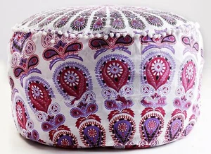 New 22X22X14" Round Cotton Pouf Ottoman Cover* Floor Decorative Foot Stool Cover - Picture 1 of 4
