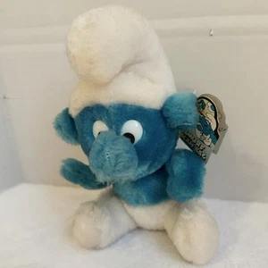 1980 Peyo Smurf Bean Bag Plush Wallace Berrie & Company Vintage 8in Plastic Eyes - Picture 1 of 11