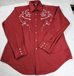 Sheplers Western Red Long Sleeve Pearl Snaps Mens Large Shirt Pre-owned - Picture 1 of 10