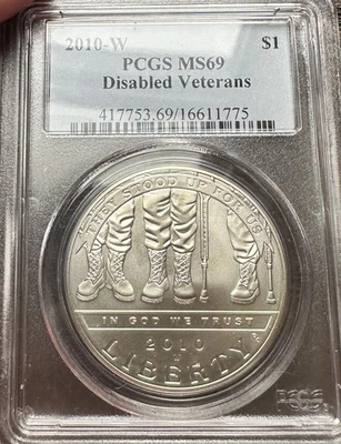 2010-W Disabled Veterans Silver Dollar Coin PCGS MS69 - Image 1 of 2