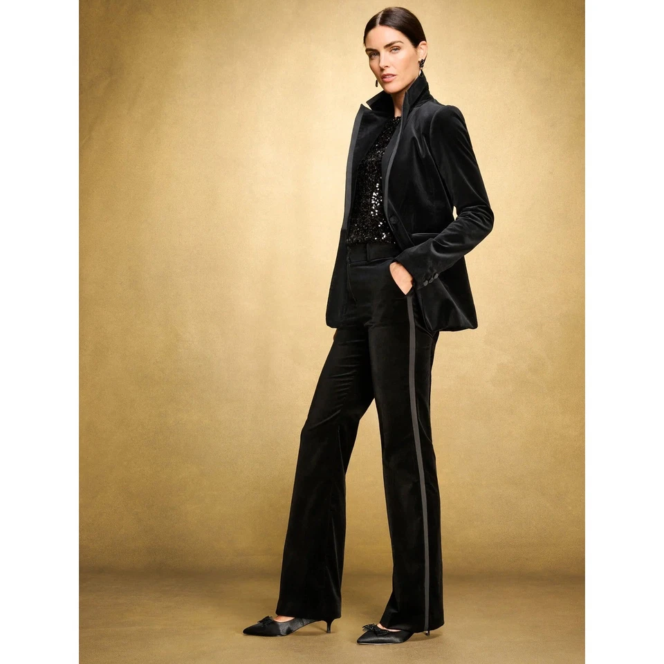 Talbots Black Velvet Tuxedo Blazer Jacket 8P Formal Evening Petite NWT - Image 1 of 4