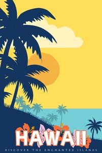 Póster de viaje retro Hawaii Mid-Century vinilo personalizado troquelado pegatina 3,5x2,5 - Imagen 1 de 1