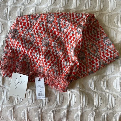 Шарф Joie Coralina майя красный оранжевый геометрический ацтекский потертые края хлопок НОВЫЙ - Изображение 1 из 4