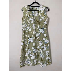 Nancy Mac Dress Size 3 UK 14 Vintage Style Green Floral Wiggle Dress Silk Cotton - Picture 1 of 9