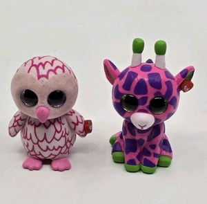 Ty Mini Beanie Boos Figurine Lot of 2 Pink Owl & Giraffe Figures - Picture 1 of 7