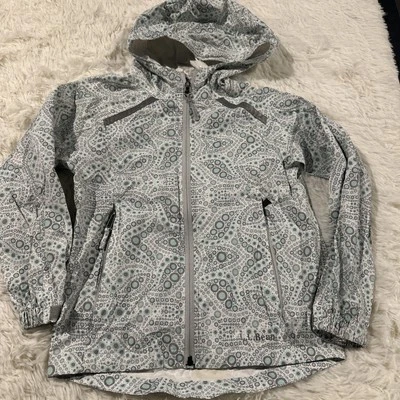 Chaqueta cortavientos LL Bean niñas verde azulado patrón geográfico M 5-6 al aire libre explorar Foto 1 de 4