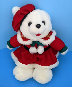 Vintage 1995 Christmas Teddy Bear 12" Girl w  Red Green Outfit      58
