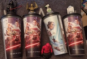 4x THEATRE MUGS WITH STRAWS AND CHARACTER TOPPERS WITH SPARE TOPPER STAR WARS - Picture 1 of 6