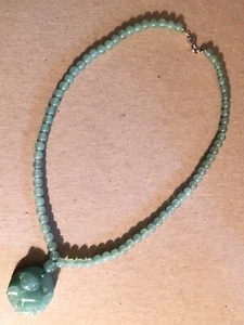 17” “Year of the Monkey” Beaded Light Green Jade Necklace & hand carved Pendant - Picture 1 of 3