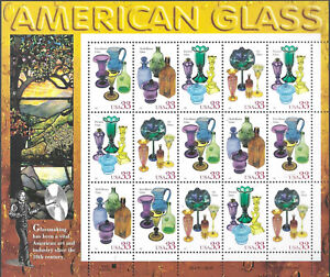 FEUILLE COMMÉMORATIVE ÉTATS-UNIS : 1999 American Glass SCOTT #3325-8 NEUF DANS SON EMBALLAGE D'ORIGINE