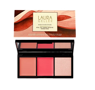 Laura Geller Eye Lip Cheek Palette Think Pink Highlighter Blush Multitask Compac - Image 1 of 4