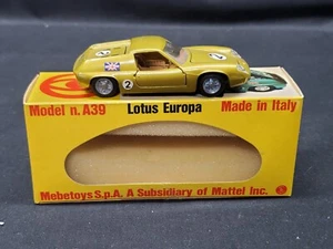 Vintage Mebetoys LOTUS EUROPA A39 Gold Diecast 1/43 Mattel Italy, in Box - Picture 1 of 9