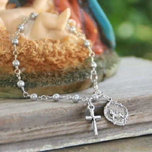 圣诞珠手链带十字架珍珠铑全新免运费 9168 9169 — 第 1/1 张图片