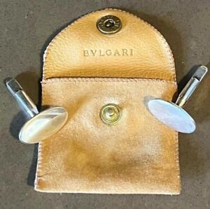 Bulgari Cufflinks 925 Sterling Silver Oval Engravable in Original Suede Pouch