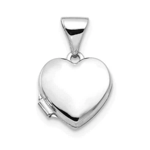 14k White Gold Kids Polished Heart Shaped Locket Children Pendant 15mm x 10mm - Picture 1 of 3