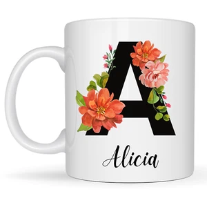 Custom Coffee Mugs Personalized Ceramic Cups with Initial Name Monogram 11 oz - Picture 1 of 5