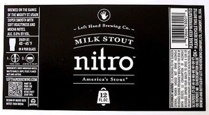 Left Hand Brewing NITRO MILK STOUT beer label CO 12oz with logo - Picture 1 of 1