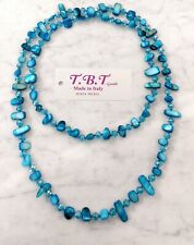 Moderna Collana Lunga Madreperla da Donna,Perle,Pietre Dure,Cristalli Blu 