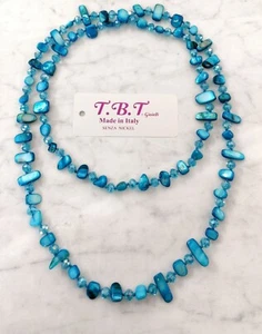 Moderna Collana Lunga Madreperla da Donna,Perle,Pietre Dure,Cristalli Blu - Foto 1 di 5
