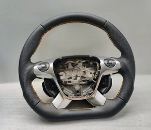 FORD TRANSIT CUSTOM MK8 STEERING WHEEL FLAT ORANGE ST. NEW LEATHER 2014+ CRUISE - Picture 1 of 5