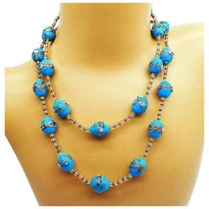 Collar vintage italiano veneciano azul cielo cristal de Murano boda pastel cuentas - Imagen 1 de 10
