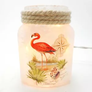 Stony Creek Decorative Lighted Glass Coastal Birds Pink Flamingo 4.5" Jar WSC39A - Picture 1 of 6