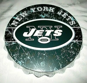 NEW YORK JETS Distressed Metal Bottle Cap Wall Sign Decor #16 - NEW - Picture 1 of 3