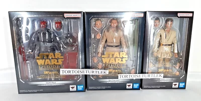 S.H.Figuarts Qui-Gon Jinn Obi Wan Kenobi Darth Maul Set Guerra de las Galaxias Amenaza Fantasma Foto 1 de 4