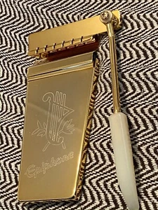 SALE! Engraved Vibrola Tremolo Maestro Tailpiece GOLD Epiphone & Roller Bridge. - Picture 1 of 3