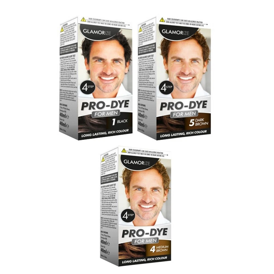 Glamorize Pro-Dye For Men Men's Hair Dye Colourant - Black/Dark Brown/Med Brown