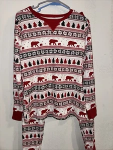 WONDERSHOP Womens M 2 Piece Red Wht Pajamas Sleepwear Cotton Bears Trees NEW - Picture 1 of 2