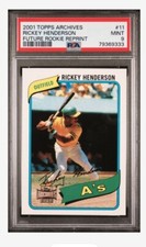 2001 Topps Archives Rookie #11 Rickey Henderson (HOF, A's) PSA 9 Mint—Low Pop 6