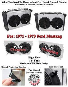 BC Champion Fan Shroud W/ 2 12" Fans for 1971 - 1973 Ford Mustang V8 Engine - Picture 1 of 4