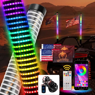 3FT COB Spiral RGB LED Fat Whip Light+Plug & Play Wire For Polaris Ranger 1000XP - Image 1 of 4