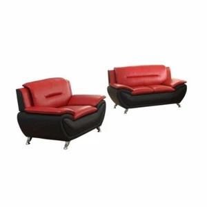 2 Piece Faux Leather Living Room Set with Loveseat and Club Chair in Red/Black - Picture 1 of 3