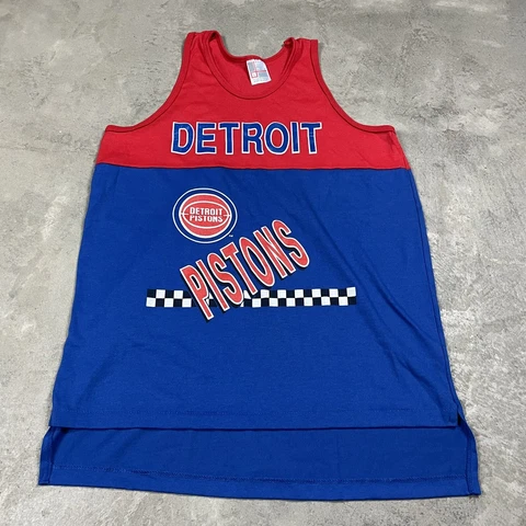90s VTG DETROIT PISTONS Tank Top T Shirt COLORBLOCK L Garan Made USA 50/50 80s Cover