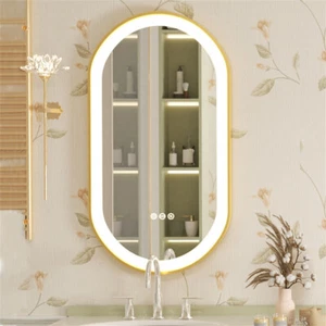 Stylish Oval Recessed LED Bathroom Mirror Gold Pill Shaped Anti-fog Makeup Mirro - Bild 1 von 24