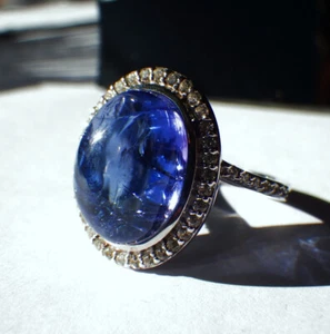 SCHMUCK-STCK RING 375 Weiß GOLD Tansanit Cabochon Sogni d'oro 53 17 Zirkon NEU - Picture 1 of 6