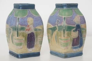 Royal Doulton Lambeth Dutch Landscape Scene Vases - Leslie Harradine - c.1912 - Picture 1 of 12