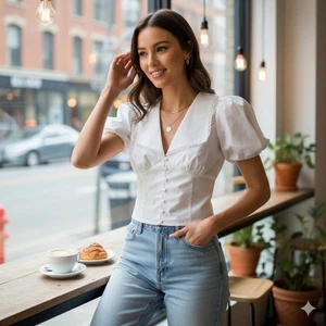 Blusa Top ASTR Maiden Algodón Manga Corta Abullonada en Blanco Nueva con Etiquetas Mujer Talla Única - Imagen 1 de 7