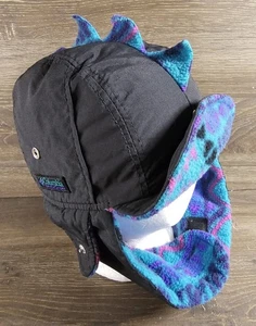 De Colección Columbia Sombrero Negro Forrado de Vellón Trampero EE. UU. Orejeras Azteca Mohawk Esquí Años 90 - Imagen 1 de 6